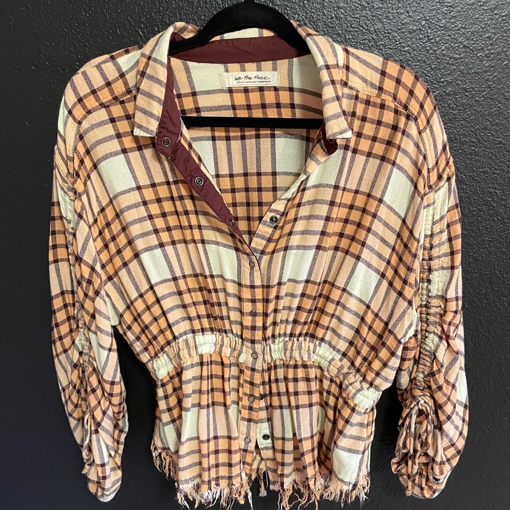 We The Free Plaid Shirt in Burgundy and Peach